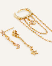 14ct Gold-Plated Celestial Chain Earring Set of Two, , large