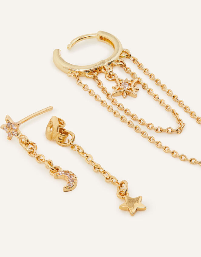 14ct Gold-Plated Celestial Chain Earring Set of Two, , large