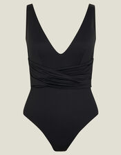 Plunge Cross-Over Shaping Swimsuit, Black (BLACK), large