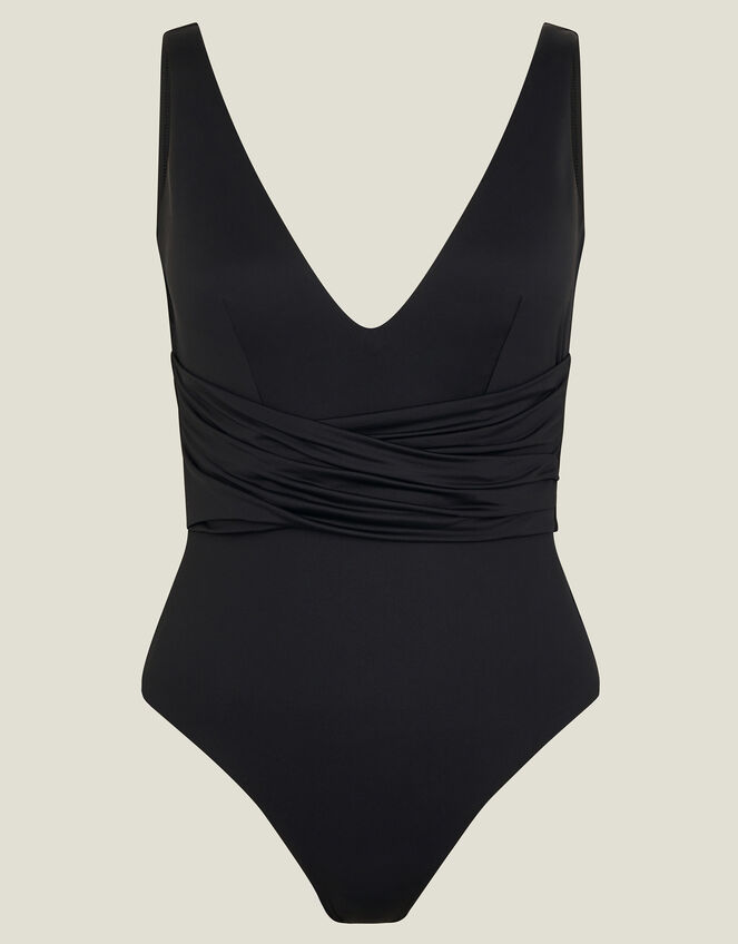 Plunge Cross-Over Shaping Swimsuit, Black (BLACK), large