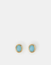 14ct Gold-Plated Oval Blue Quartz Stud Earrings, , large