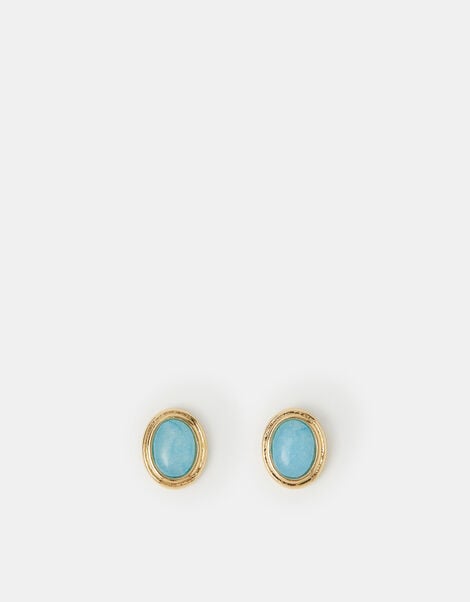 14ct Gold-Plated Oval Blue Quartz Stud Earrings, , large