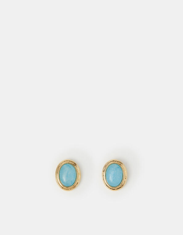 14ct Gold-Plated Oval Blue Quartz Stud Earrings, , large