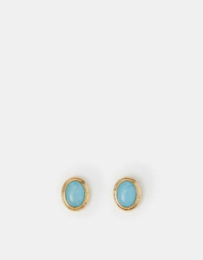 14ct Gold-Plated Oval Blue Quartz Stud Earrings, , large