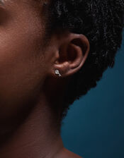Sterling Silver Diamanté Key Stud Earrings, , large