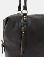 Double Zip Front Shoulder Bag, Black (BLACK), large