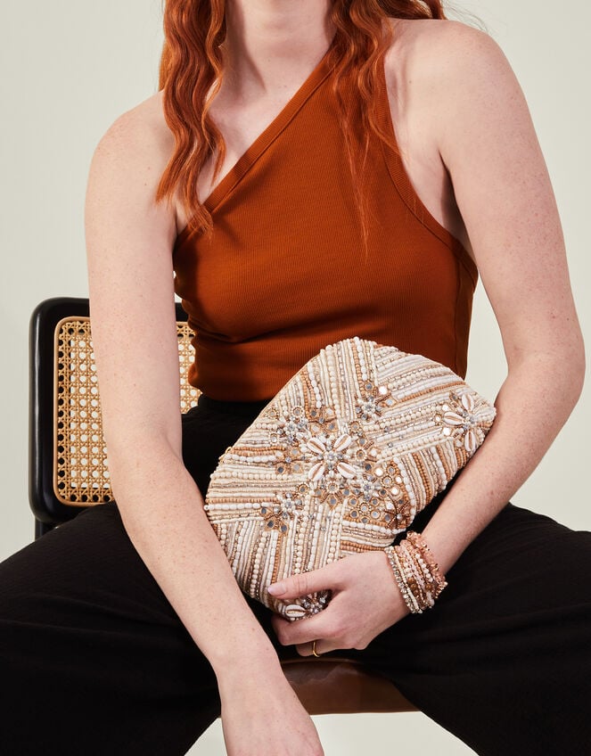 Beaded Mirror Cloud Clutch, , large
