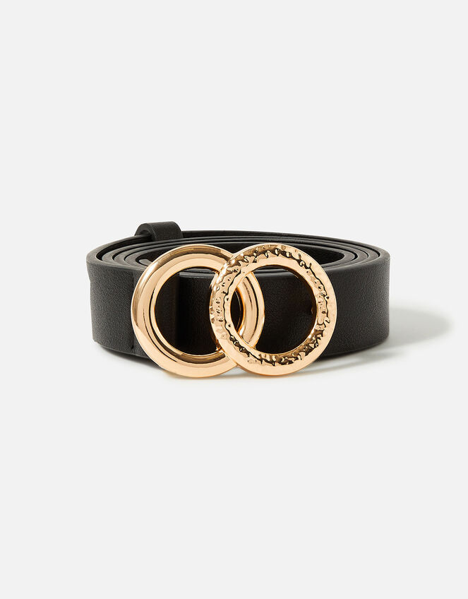 Skinny Double Hoop Belt, Black (BLACK), large