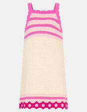 Girls Flower Knit Crochet Dress, Pink (PINK), large