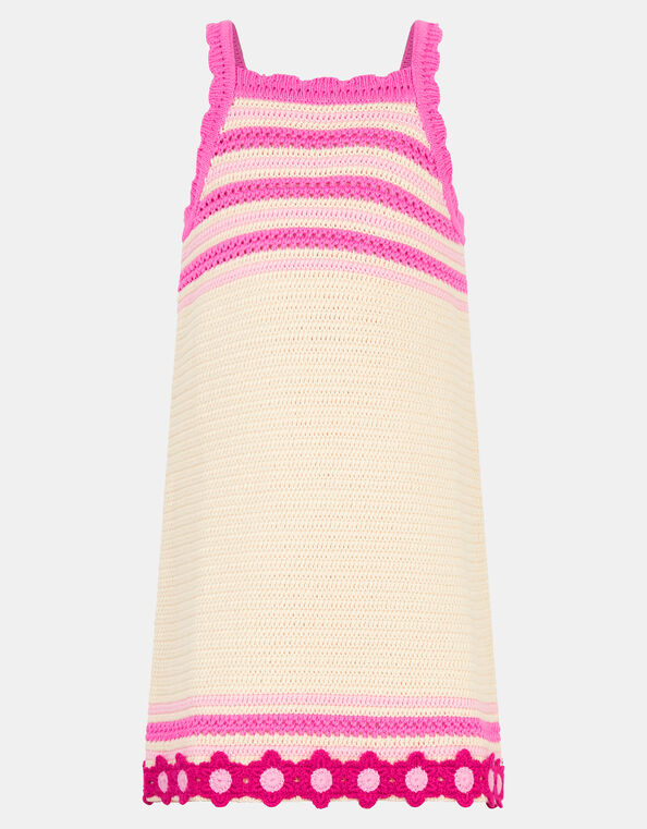 Girls Flower Knit Crochet Dress, Pink (PINK), large