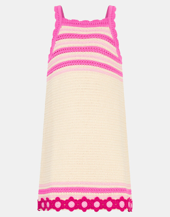 Girls Flower Knit Crochet Dress, Pink (PINK), large