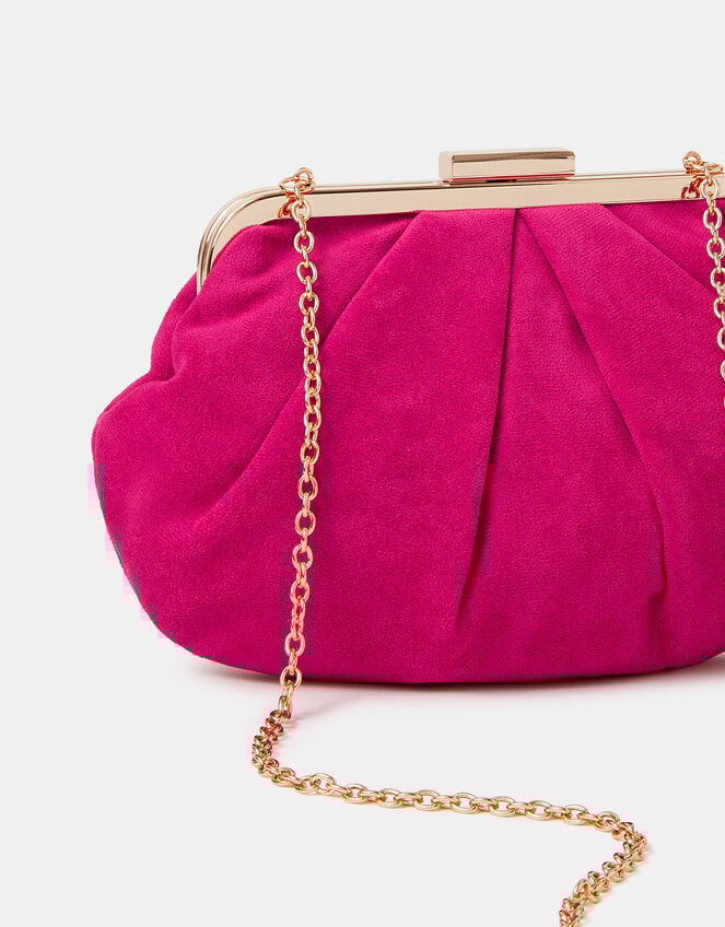 Pleated Suedette Clutch Bag, Pink (FUCHSIA), large