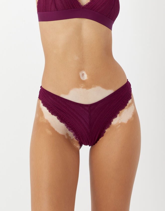 Geometric Lace Brazilian Briefs, Red (BURGUNDY), large