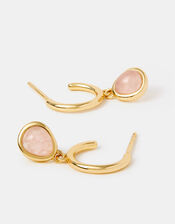 14ct Gold-Plated Rose Quartz Drop Hoop Earrings, , large