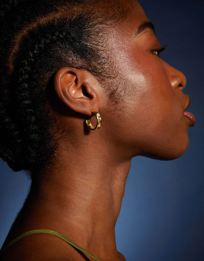 14ct Gold-Plated Sparkle Chunky Hoop Earrings, , large