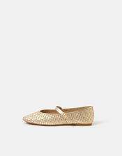 Woven Mary Jane Ballet Flats, Gold (GOLD), large