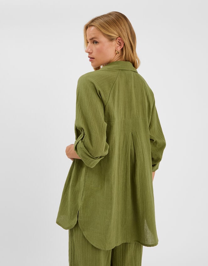 Long Sleeve Beach Cover Up Shirt, Green (KHAKI), large