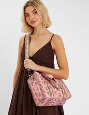 Floral Block Print Quilted Handbag, , large