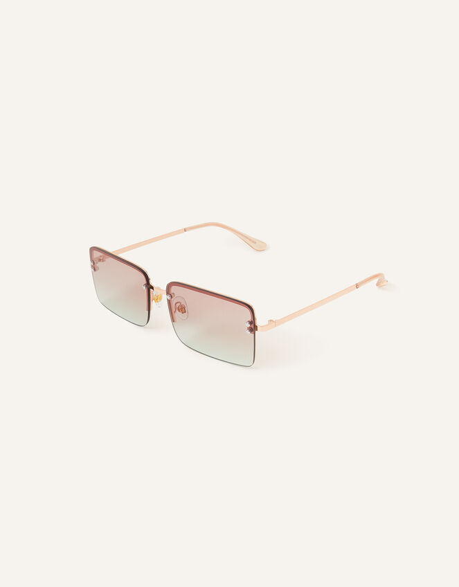 Ombre Rimless Rectangle Sunglasses, , large
