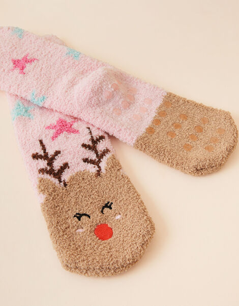 Girls Reindeer Slipper Socks Multi, Multi (BRIGHTS-MULTI), large