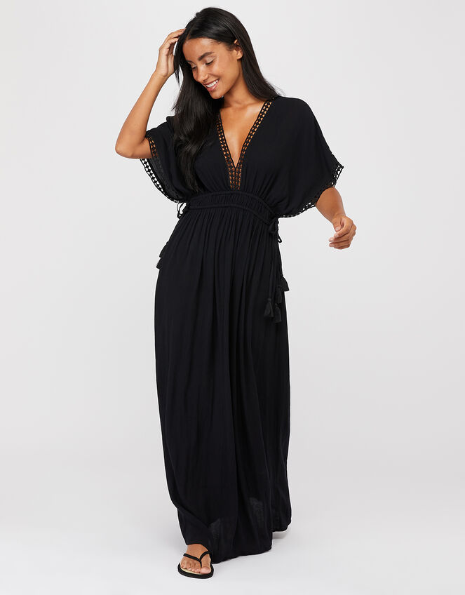 Plunge Maxi Dress, Black (BLACK), large