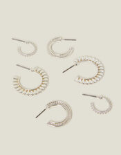 3-Pack Mix Texture Hoop Earrings Silver, , large