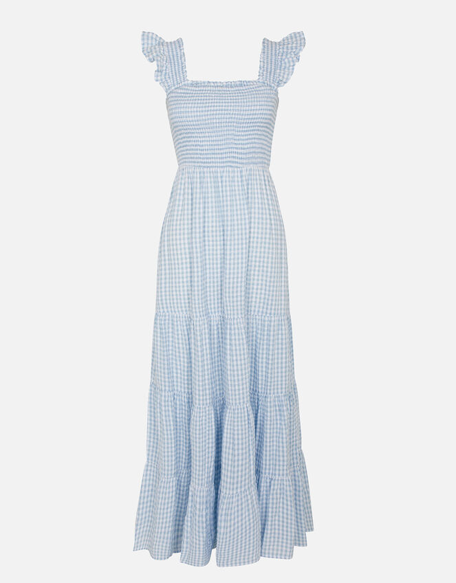 Gingham Tiered Maxi Dress , Blue (LIGHT BLUE), large