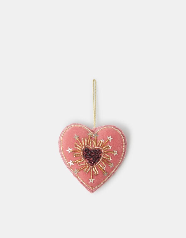 Beaded Heart Velvet Christmas Tree Decoration, , large