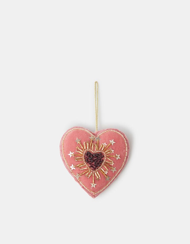 Beaded Heart Velvet Christmas Tree Decoration, , large