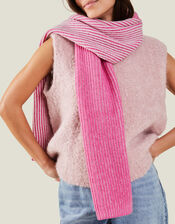 Contrast Rib Knit Scarf, Pink (PINK), large