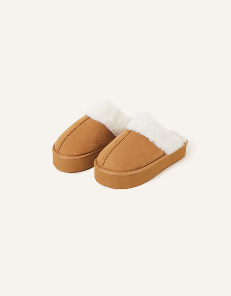 Suedette Platform Mule Slippers, Tan (TAN), large