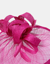 Woven Bow Feather Disc Fascinator, Pink (FUCHSIA), large