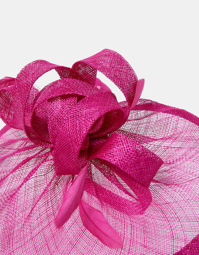 Woven Bow Feather Disc Fascinator, Pink (FUCHSIA), large