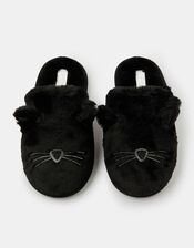 Fluffy Cat Mule Slippers, Black (BLACK), large