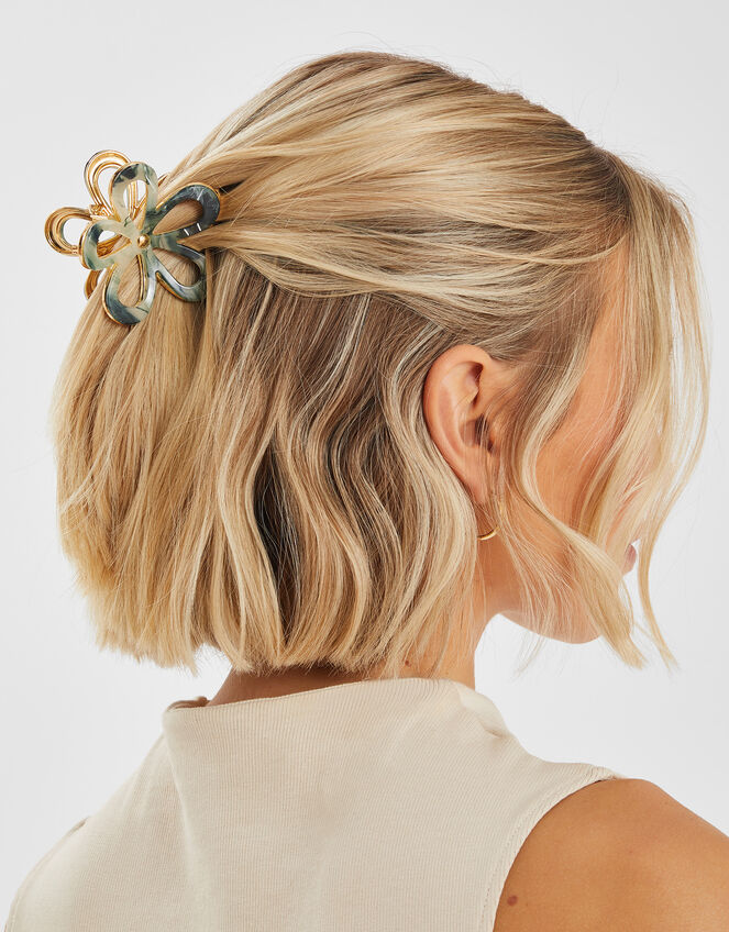 Marble Metal Flower Claw Clip Green, , large