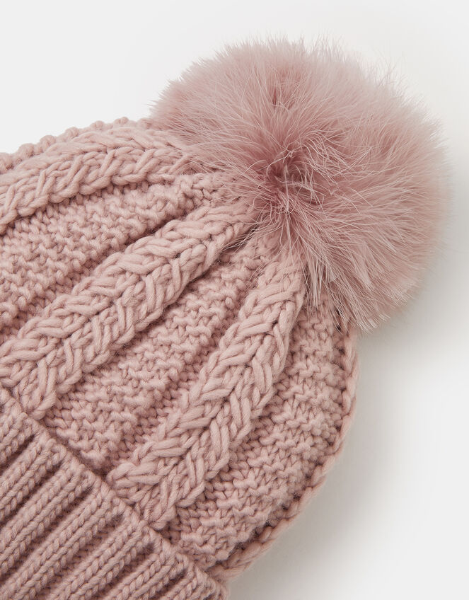 Pom-Pom Beanie Hat, Pink (PINK), large