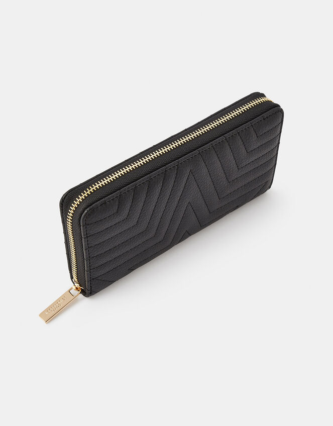 Quilted Star Zip-Around Wallet, Black (BLACK), large
