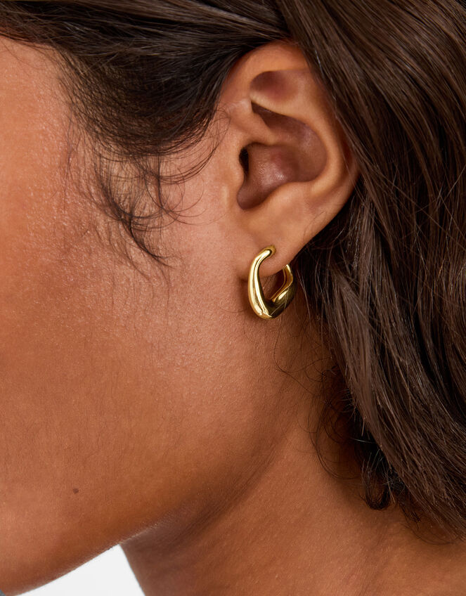 14ct Gold-Plated Chunky Oval Hoop Earrings, , large