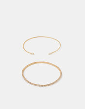 2-Pack 14ct Gold-Plated Stretch Tennis Bracelet & Bangle, , large