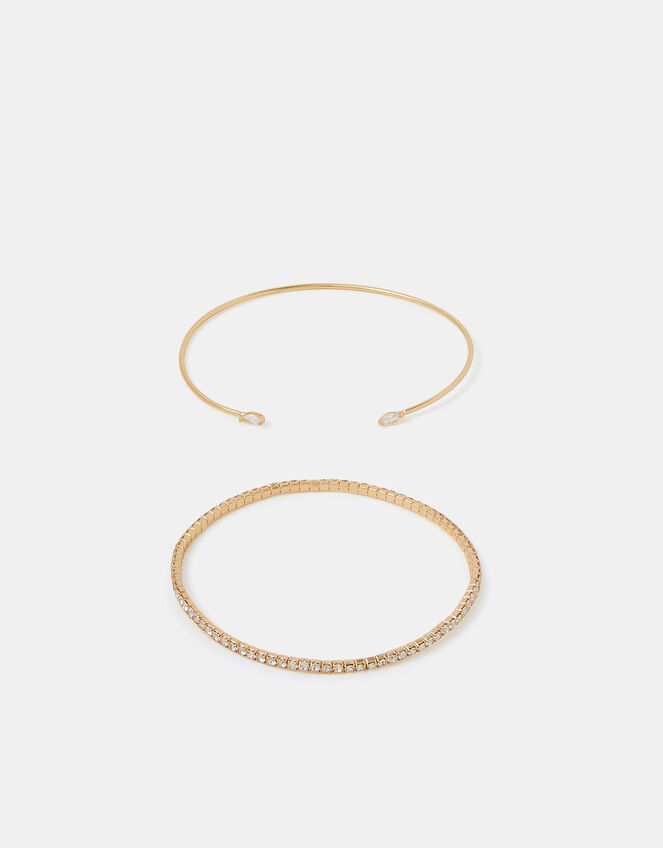 2-Pack 14ct Gold-Plated Stretch Tennis Bracelet & Bangle, , large