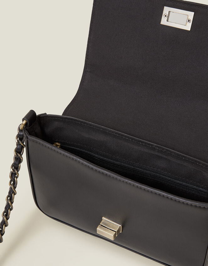 Chain Strap Faux Leather Cross-Body Bag, Black (BLACK), large