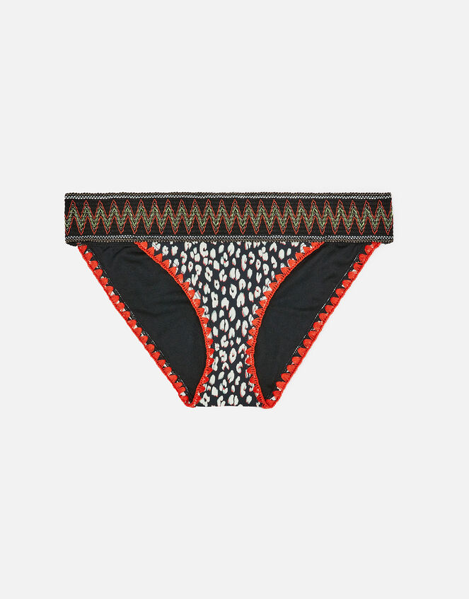 Leopard Print Elastic Trim Bikini Briefs, Black (BLACK WHITE), large