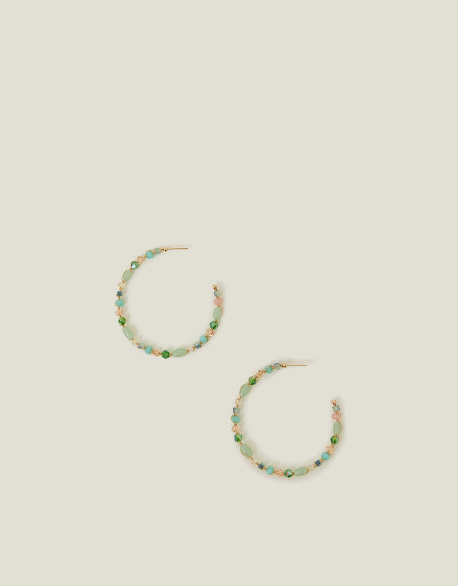 Large Beaded Hoop Earrings, , large