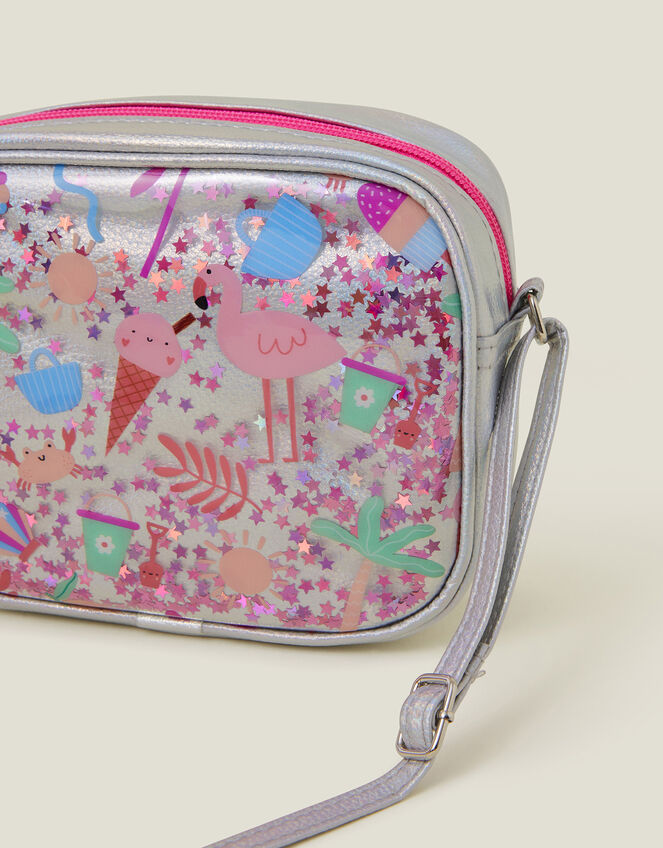 Girls Beach Print Confetti Cross-Body Bag, , large