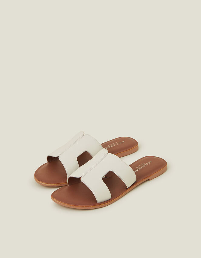Cut-Out Leather Sliders, White (WHITE), large