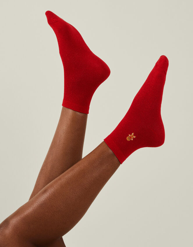 Embroidered Metallic Gingerbread Socks, , large
