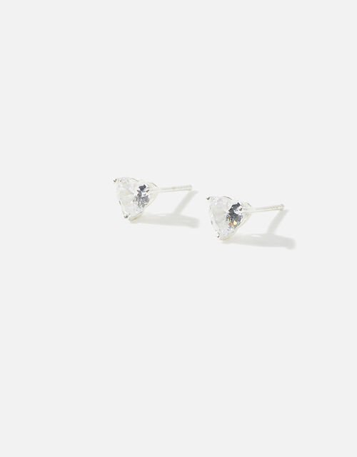 Sterling Silver Cubic Zirconia Heart Studs, , large