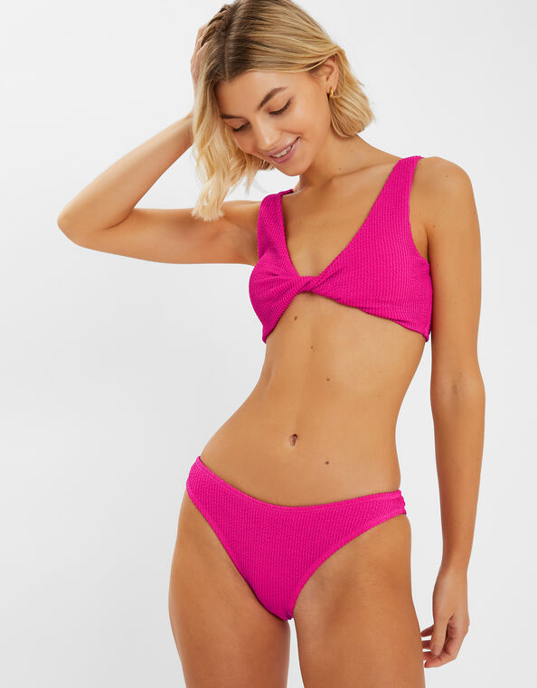 Twist Front Crinkle Bikini Top, Pink (PINK), large