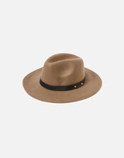 Camilla Fedora Hat in Pure Wool, Brown (CHOCOLATE), large