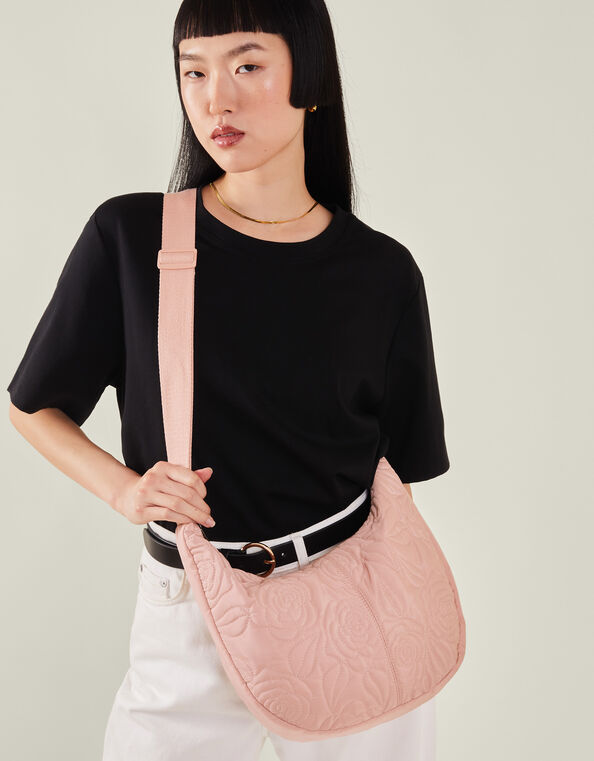 Large Floral Quilted Sling Bag, Pink (BLUSH), large